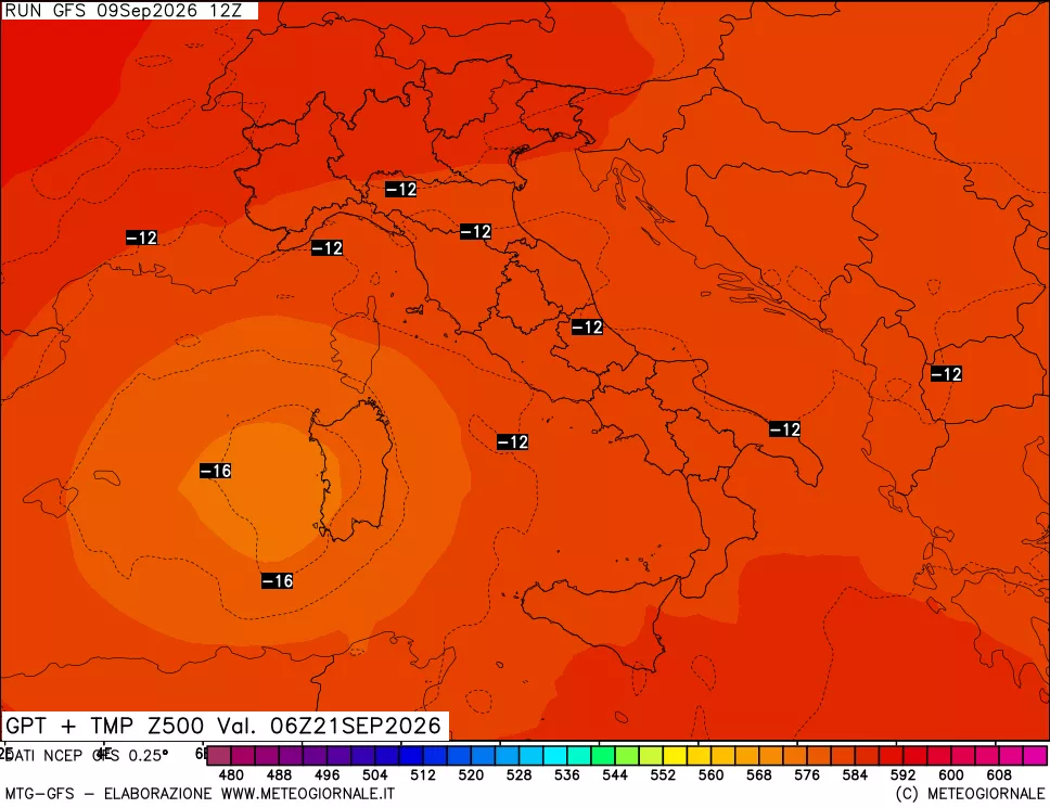 mappa 500 hPa GPT + Temp