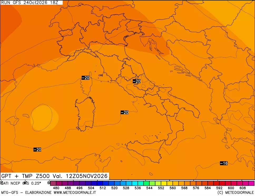 mappa 500 hPa GPT + Temp