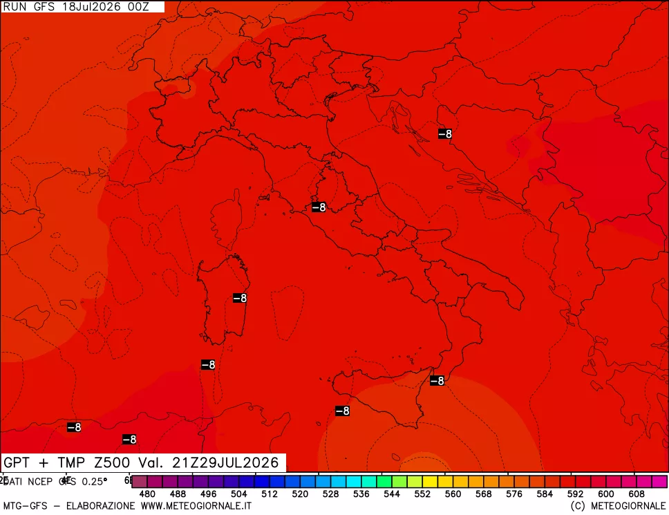 mappa 500 hPa GPT + Temp