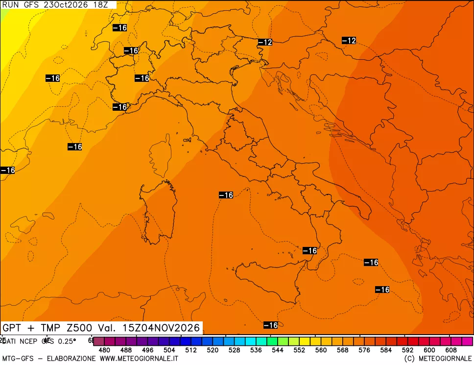 mappa 500 hPa GPT + Temp