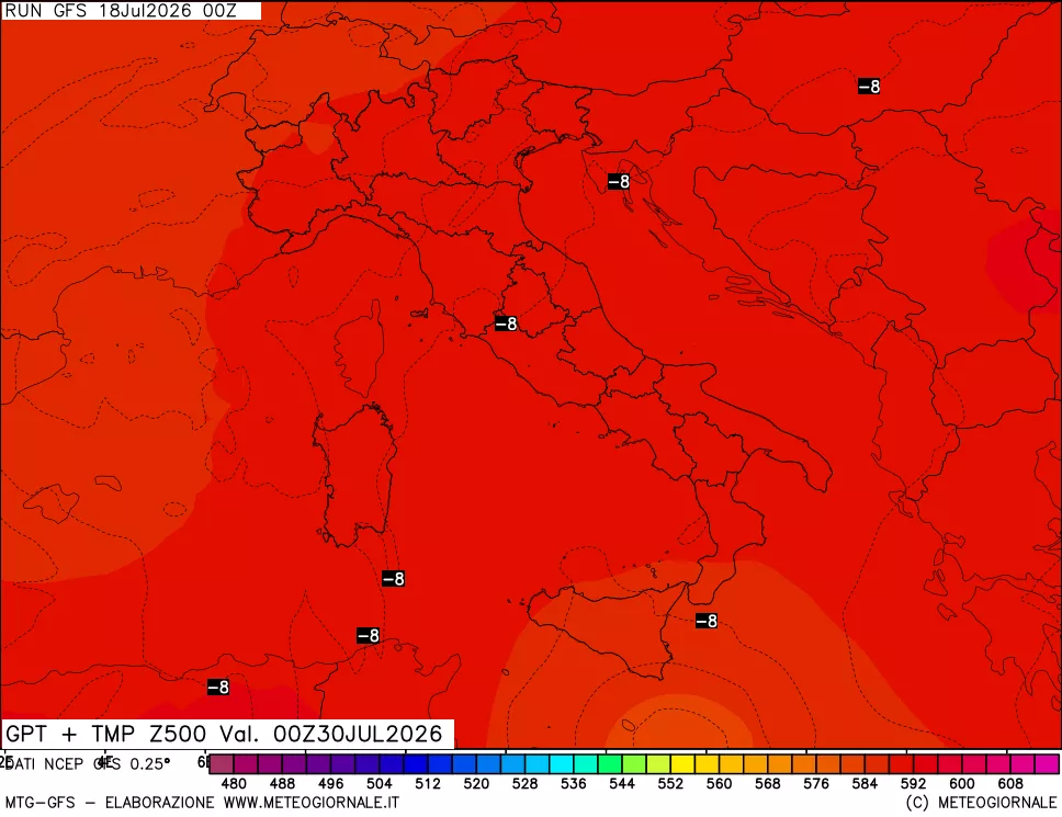 mappa 500 hPa GPT + Temp