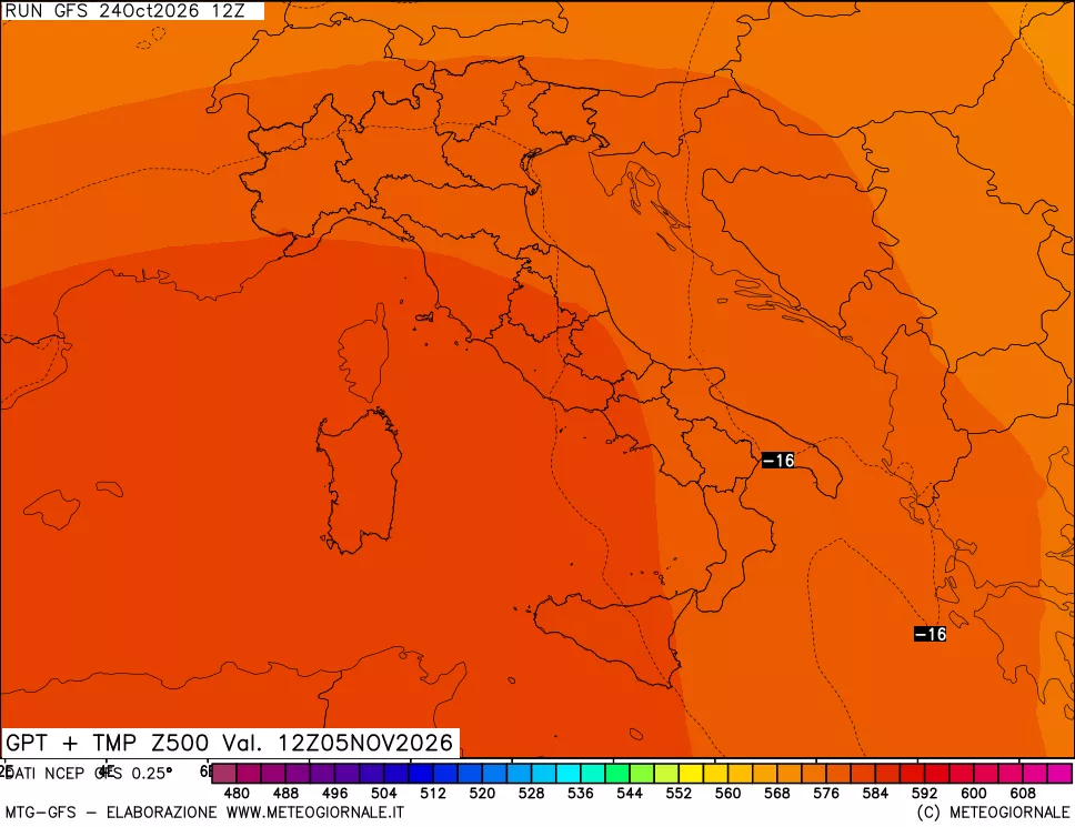 mappa 500 hPa GPT + Temp