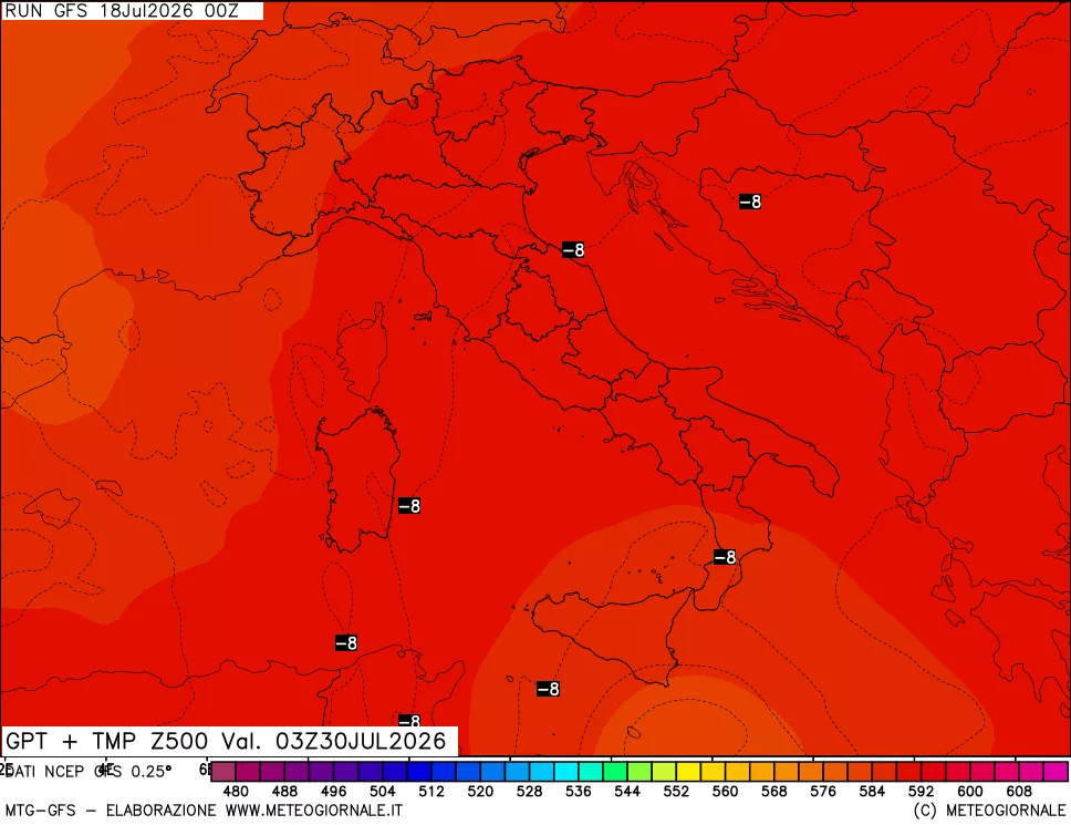 mappa 500 hPa GPT + Temp