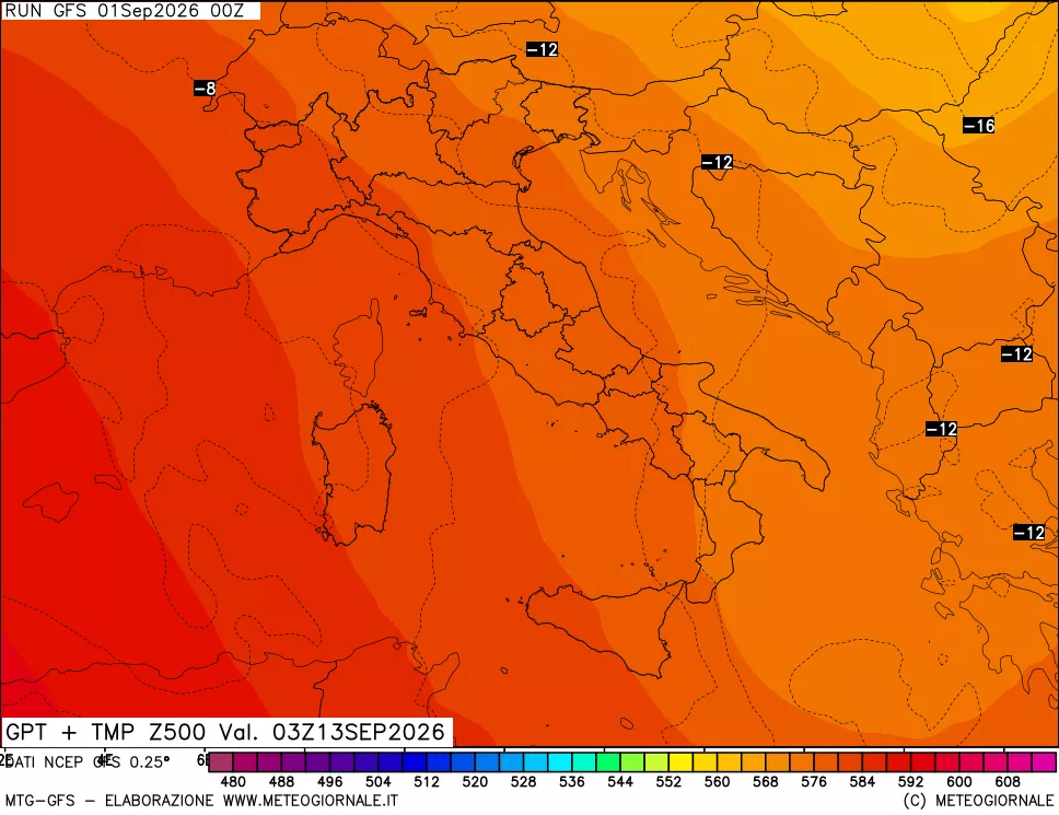 mappa 500 hPa GPT + Temp