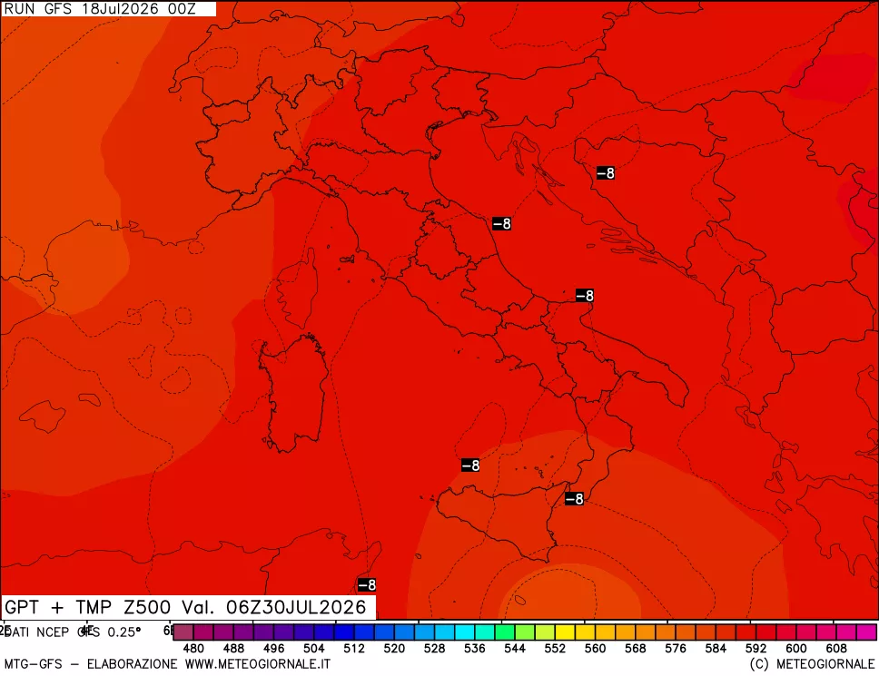 mappa 500 hPa GPT + Temp
