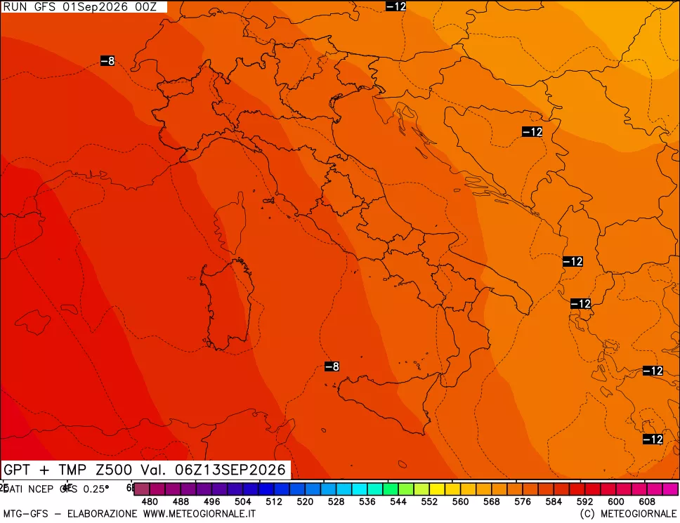 mappa 500 hPa GPT + Temp