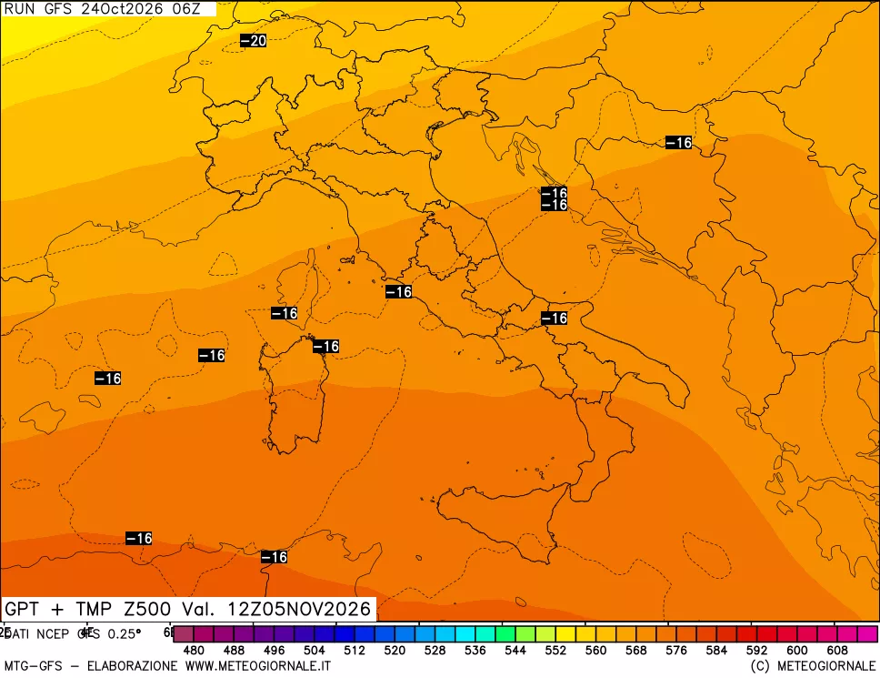 mappa 500 hPa GPT + Temp