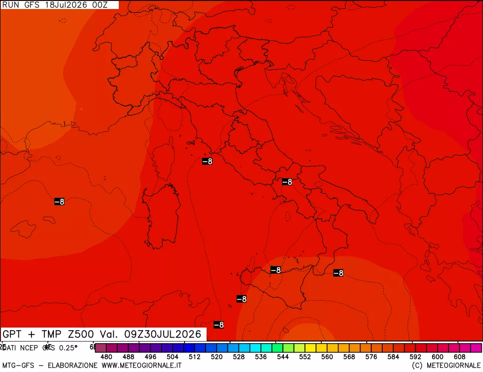 mappa 500 hPa GPT + Temp