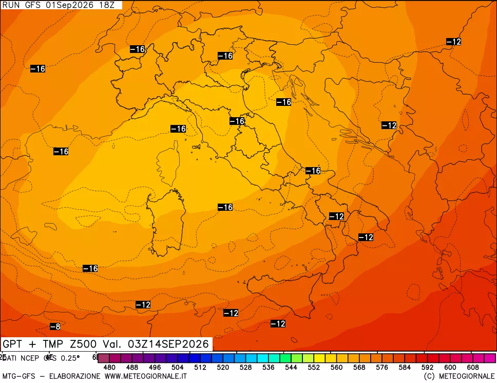 mappa 500 hPa GPT + Temp