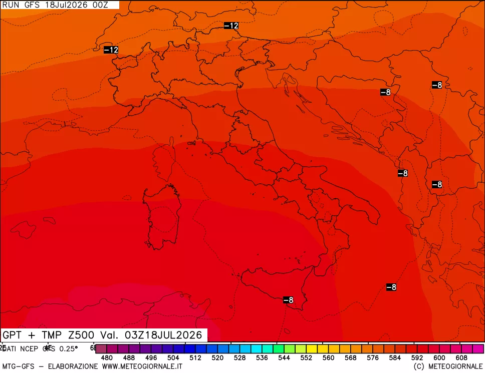 mappa 500 hPa GPT + Temp