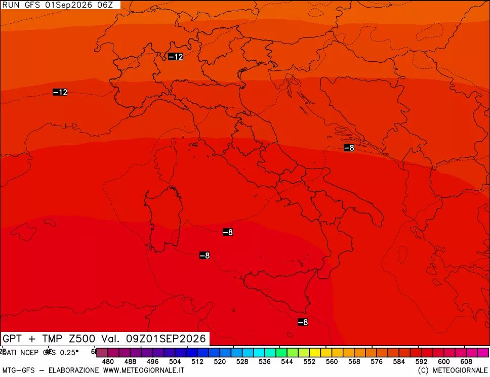 mappa 500 hPa GPT + Temp