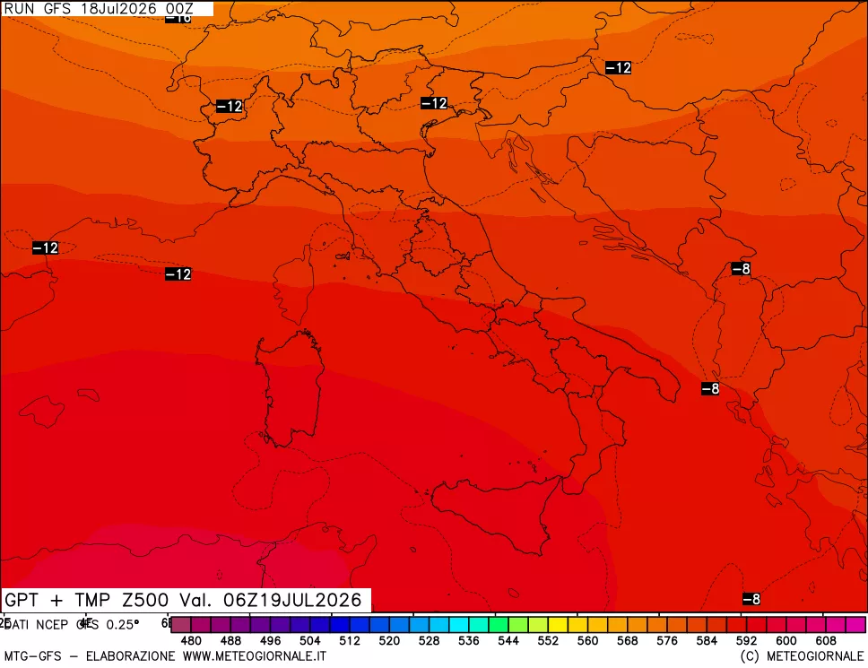 mappa 500 hPa GPT + Temp