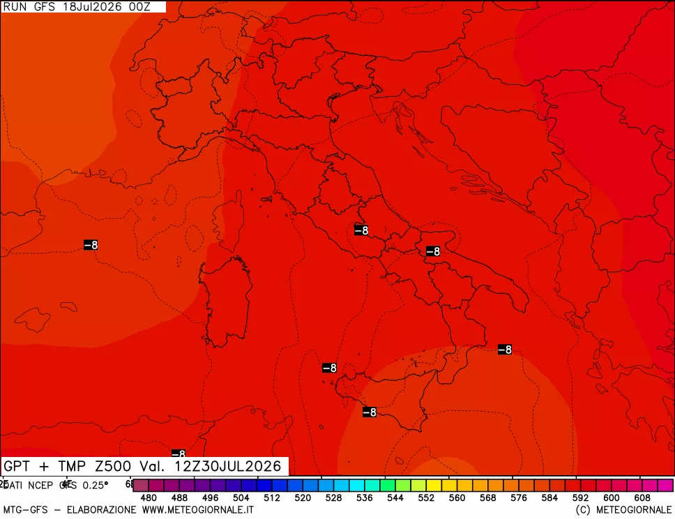 mappa 500 hPa GPT + Temp