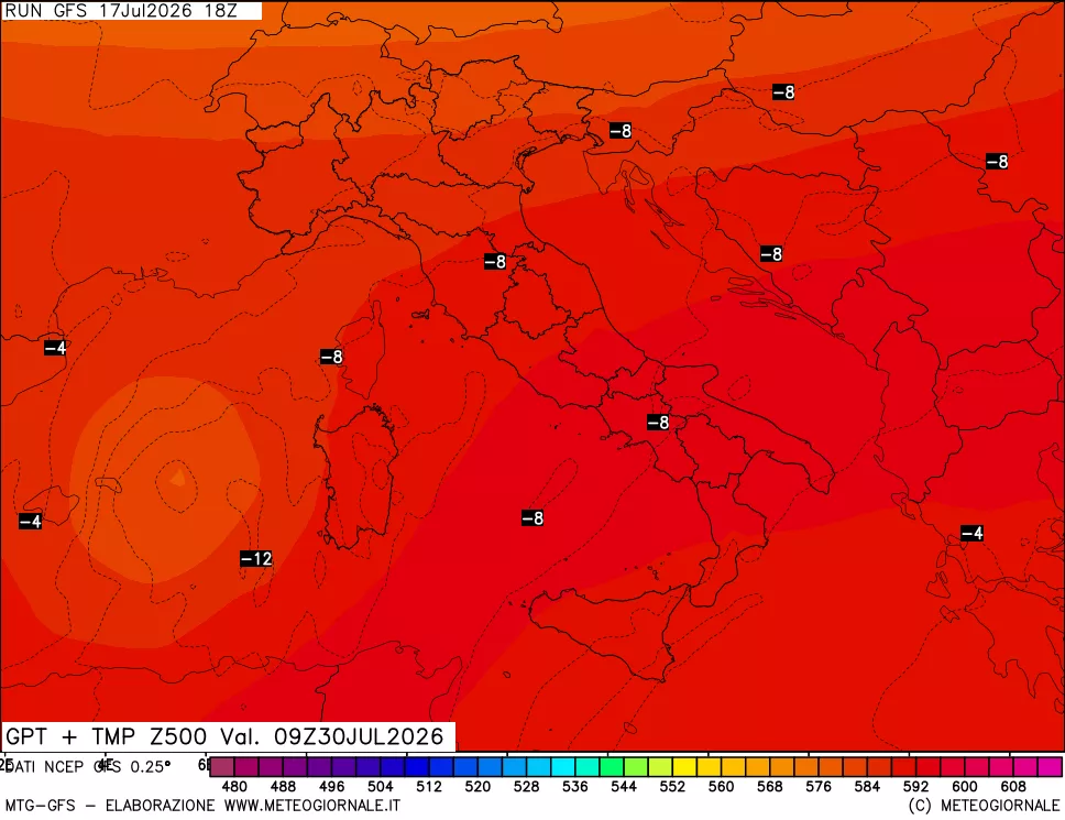 mappa 500 hPa GPT + Temp