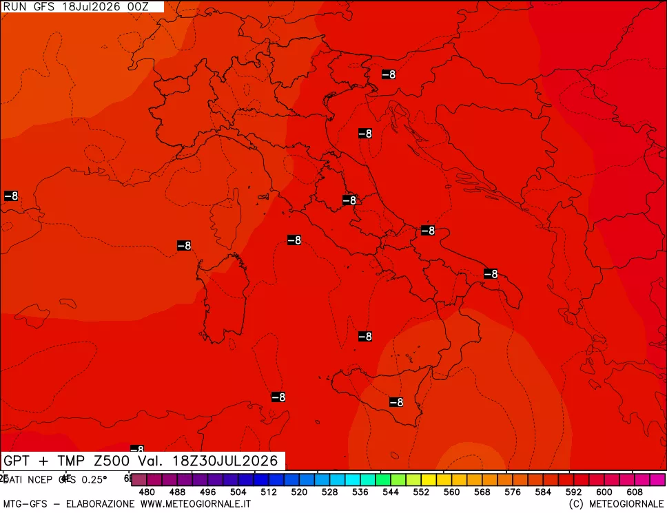 mappa 500 hPa GPT + Temp