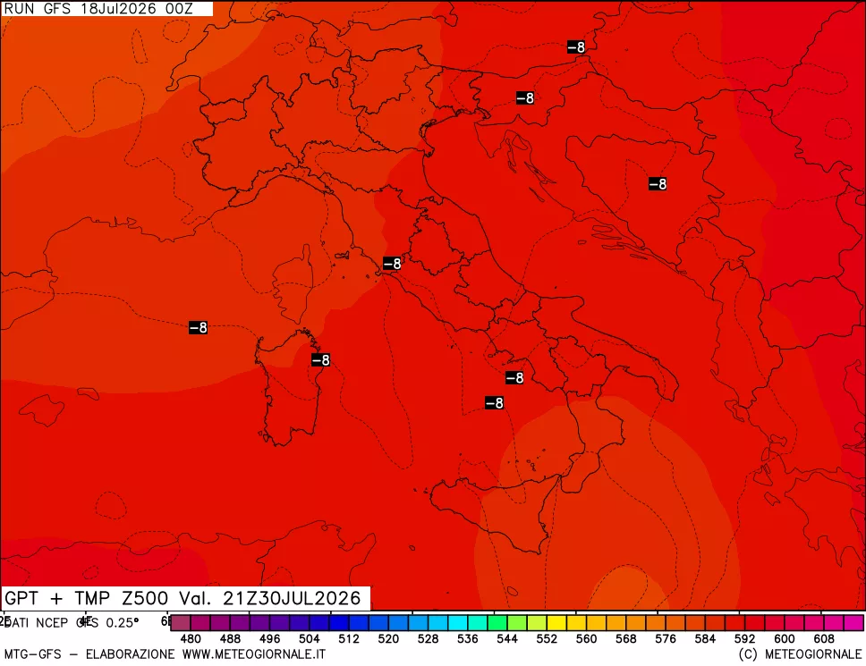 mappa 500 hPa GPT + Temp
