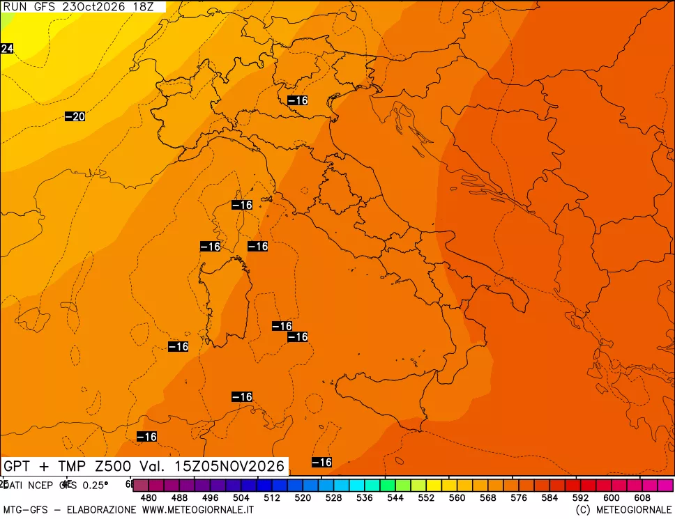 mappa 500 hPa GPT + Temp