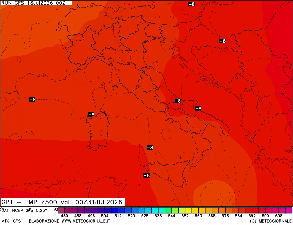 mappa 500 hPa GPT + Temp