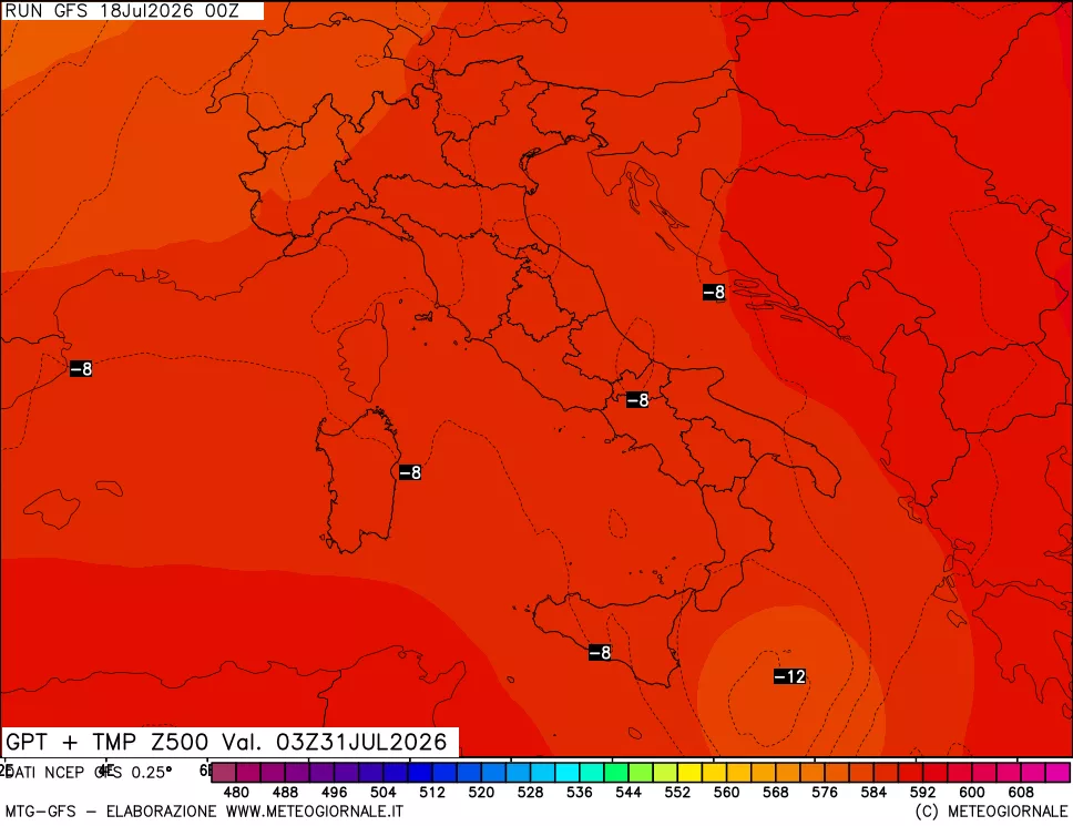 mappa 500 hPa GPT + Temp