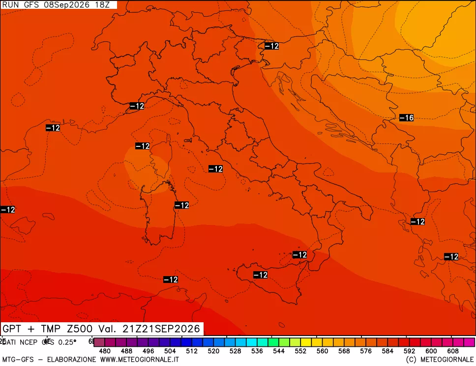 mappa 500 hPa GPT + Temp