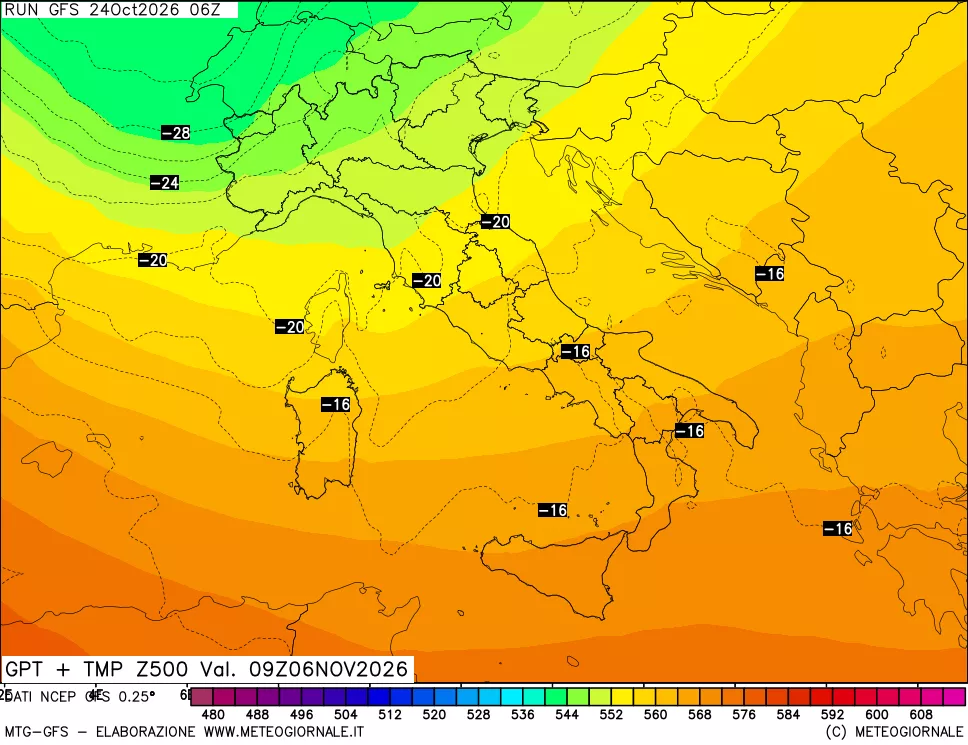 mappa 500 hPa GPT + Temp