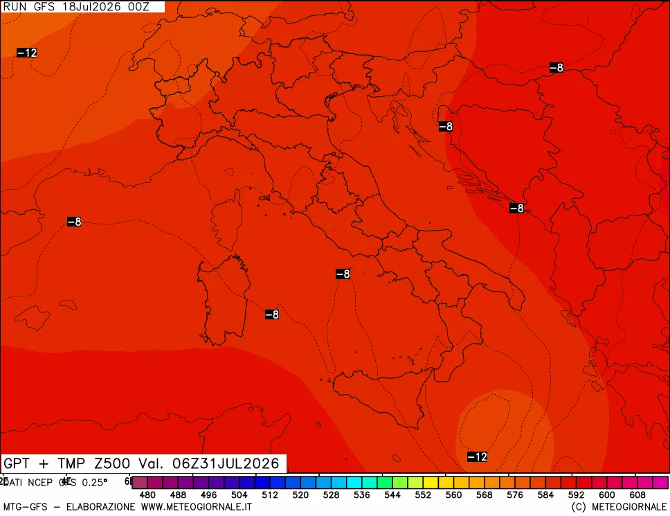 mappa 500 hPa GPT + Temp