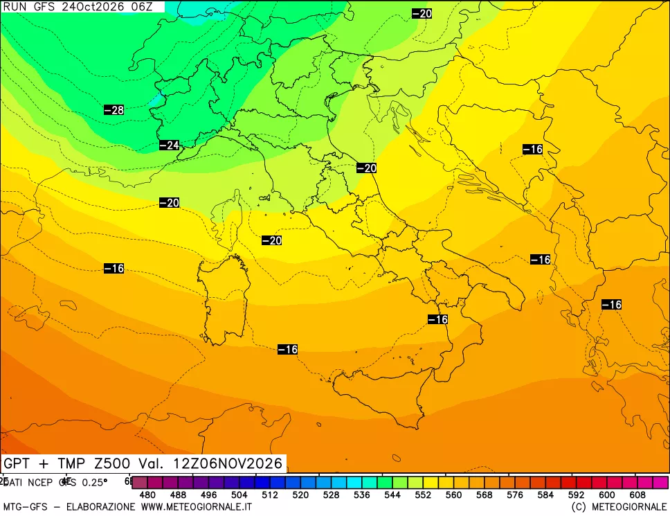 mappa 500 hPa GPT + Temp