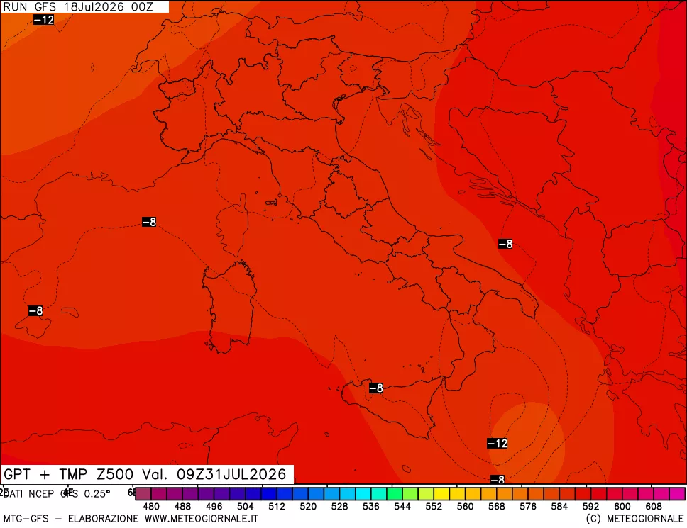 mappa 500 hPa GPT + Temp
