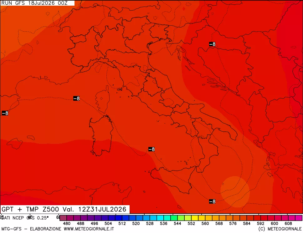mappa 500 hPa GPT + Temp