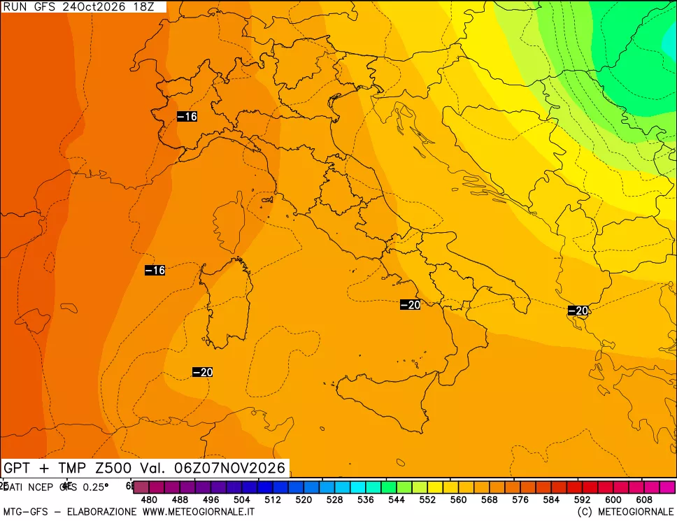 mappa 500 hPa GPT + Temp