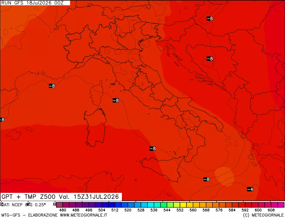 mappa 500 hPa GPT + Temp