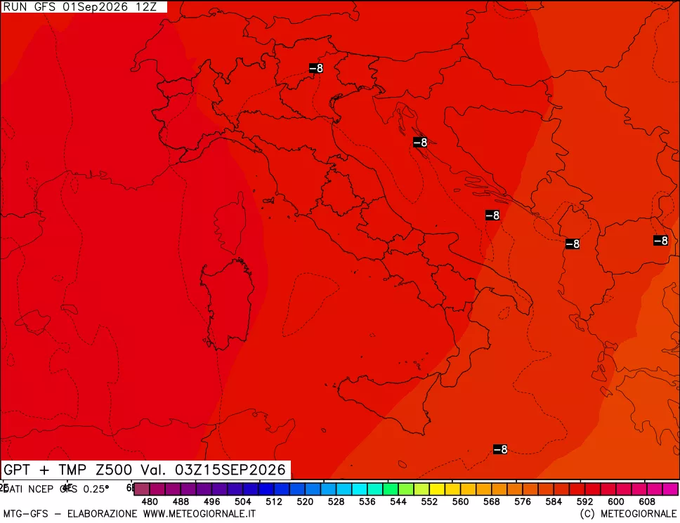 mappa 500 hPa GPT + Temp