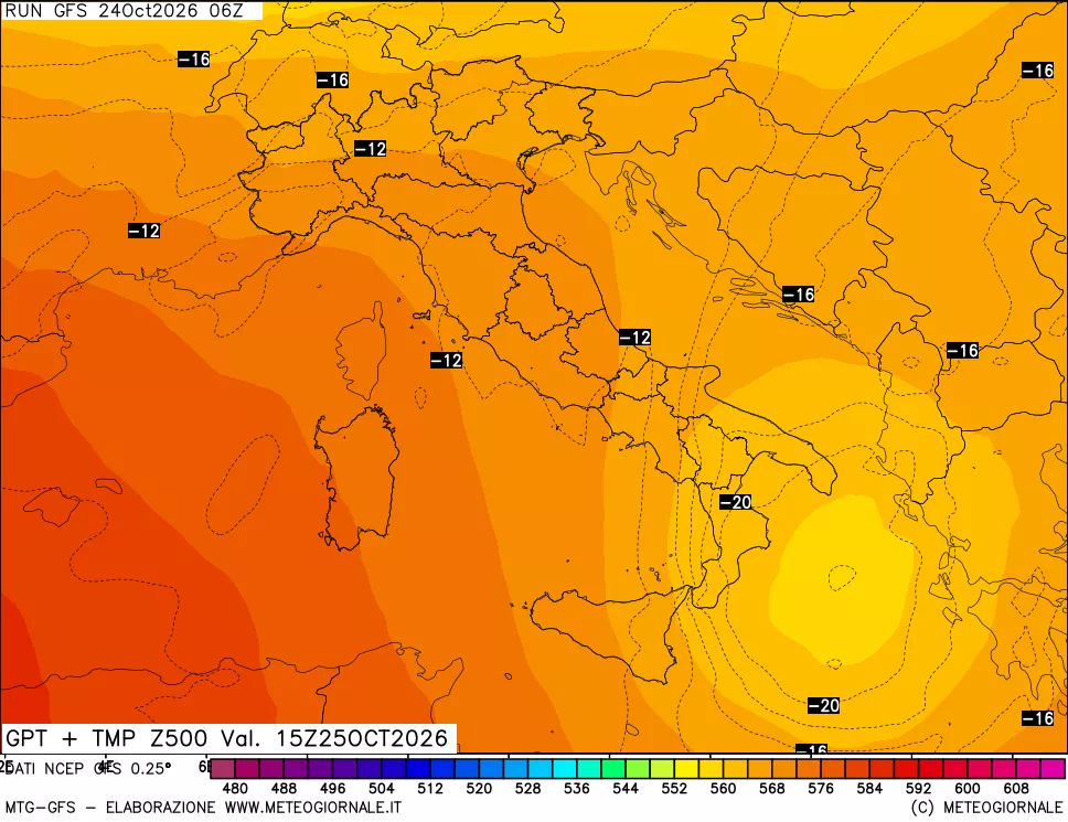 mappa 500 hPa GPT + Temp