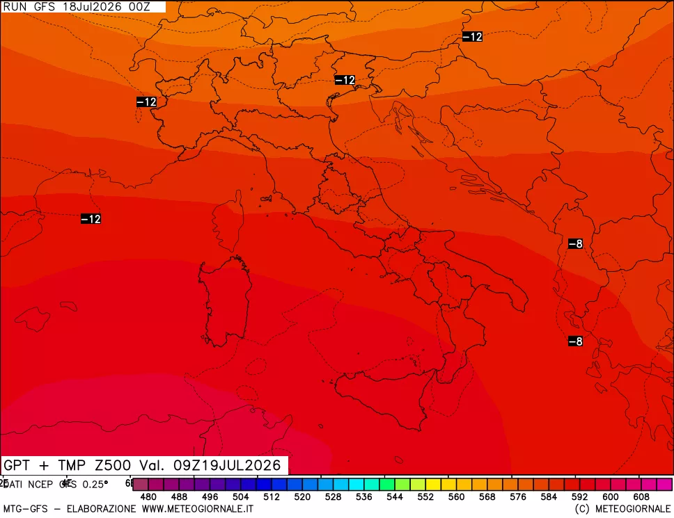mappa 500 hPa GPT + Temp
