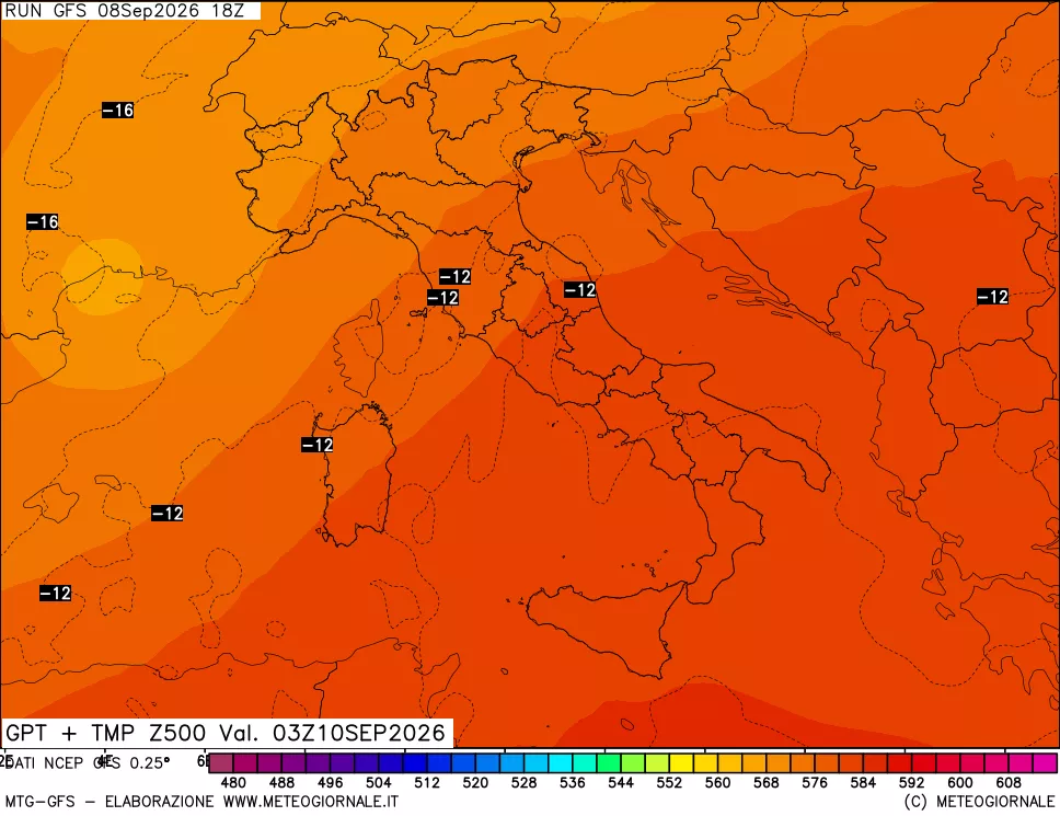 mappa 500 hPa GPT + Temp