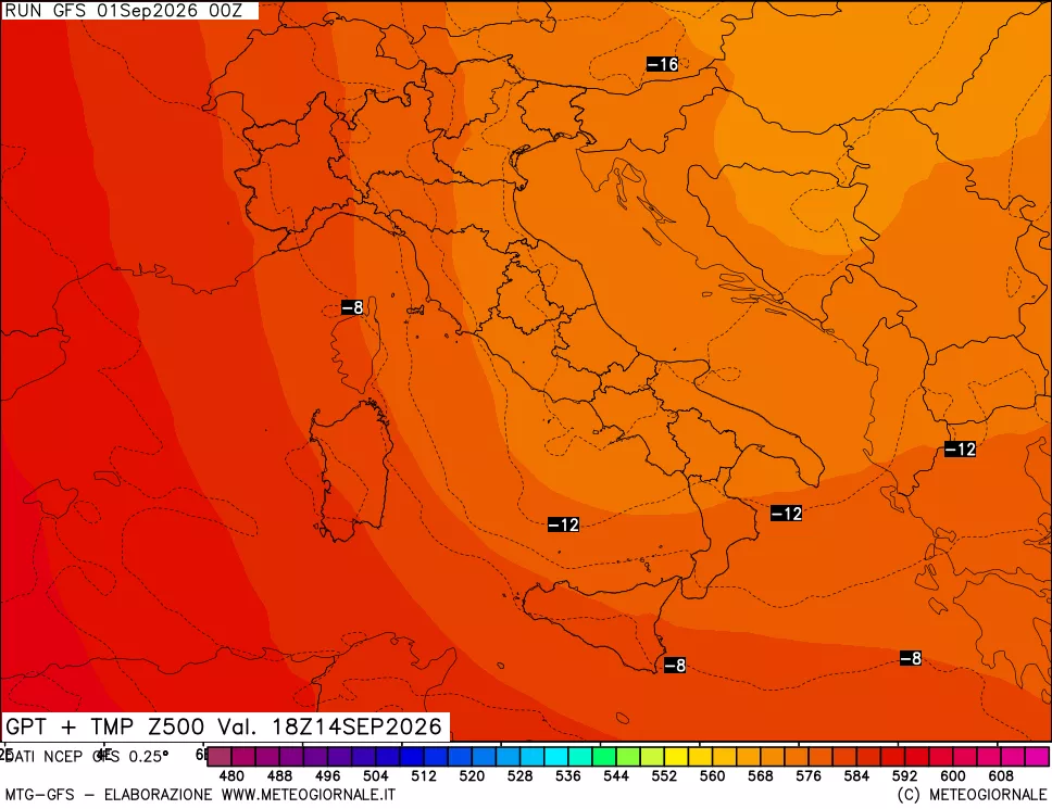 mappa 500 hPa GPT + Temp