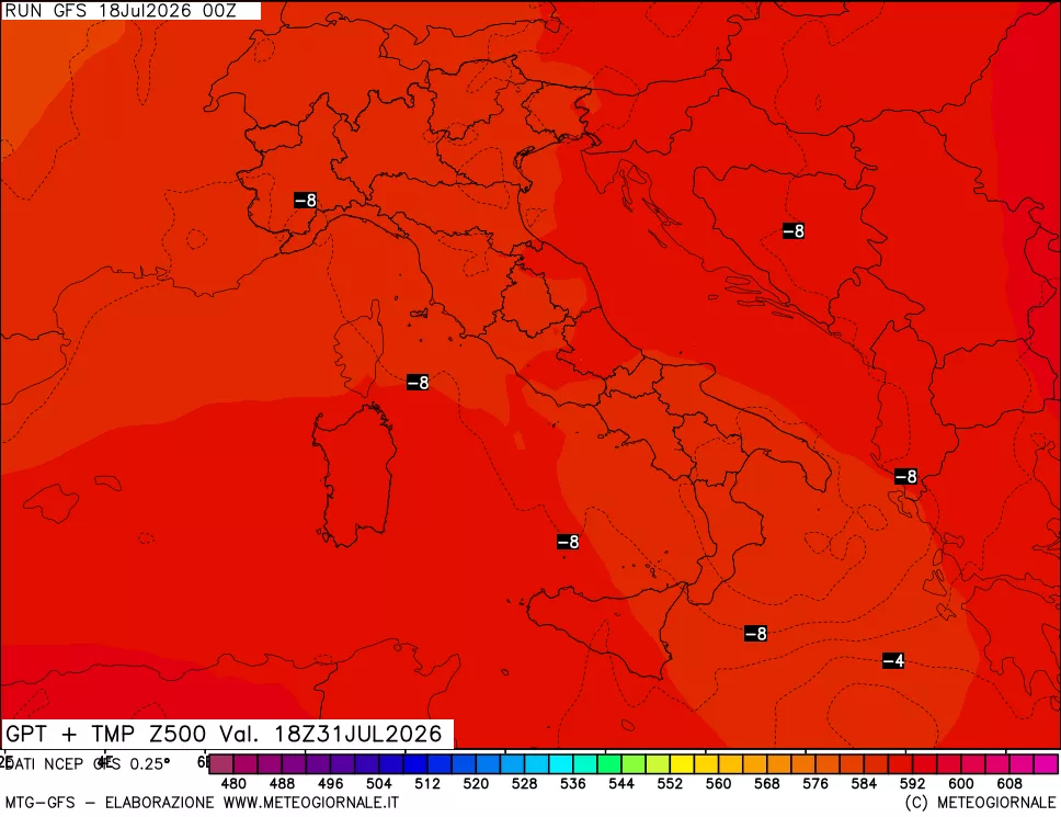 mappa 500 hPa GPT + Temp