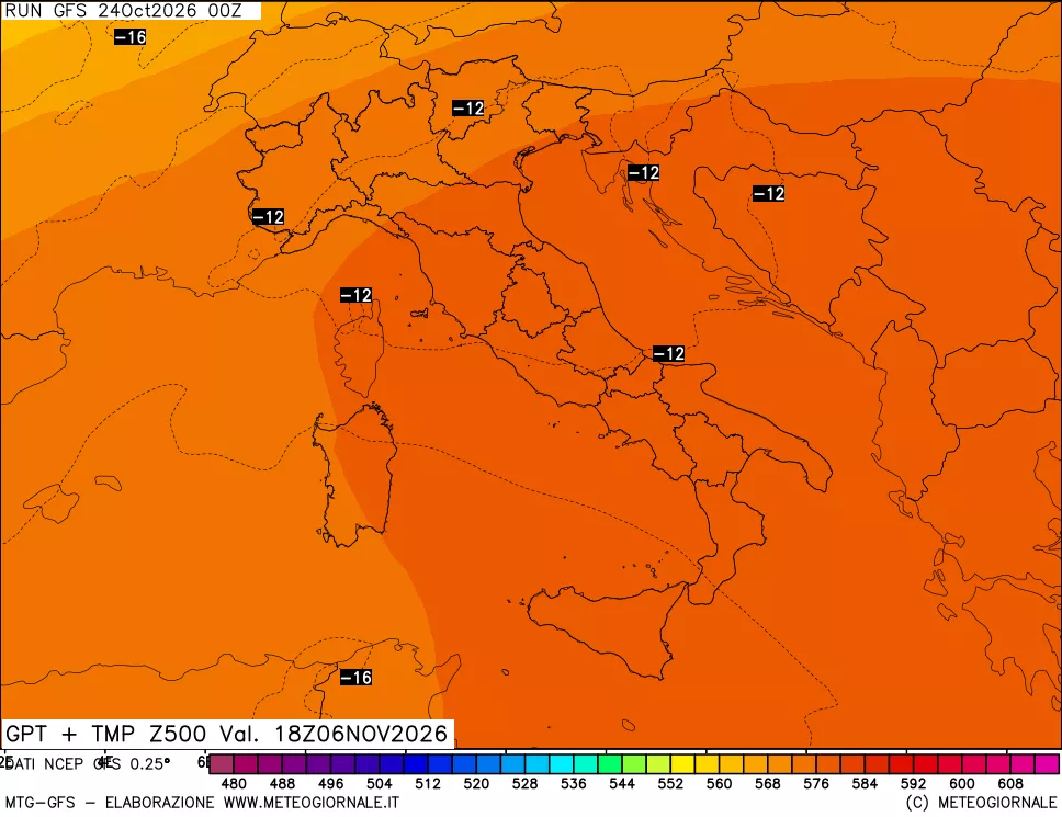 mappa 500 hPa GPT + Temp