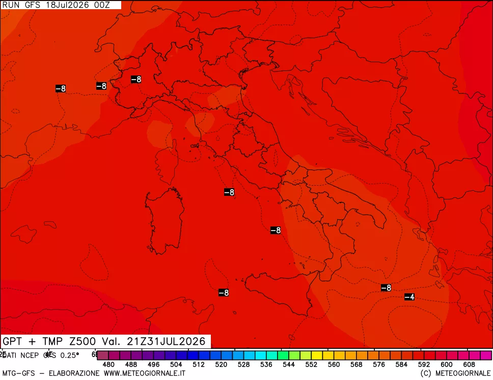 mappa 500 hPa GPT + Temp