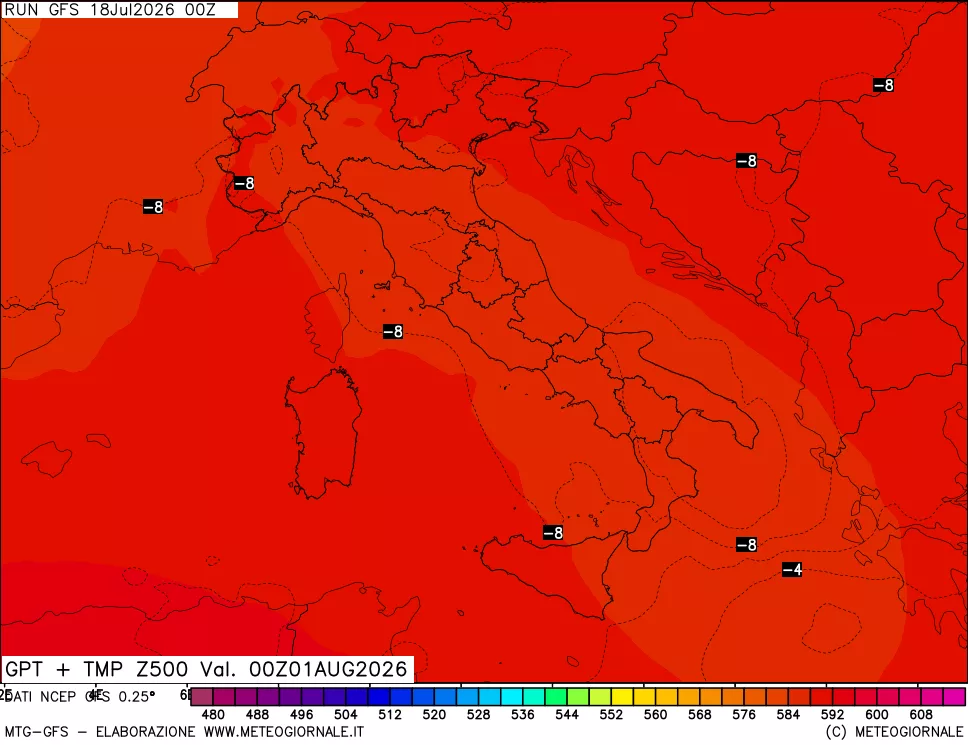 mappa 500 hPa GPT + Temp