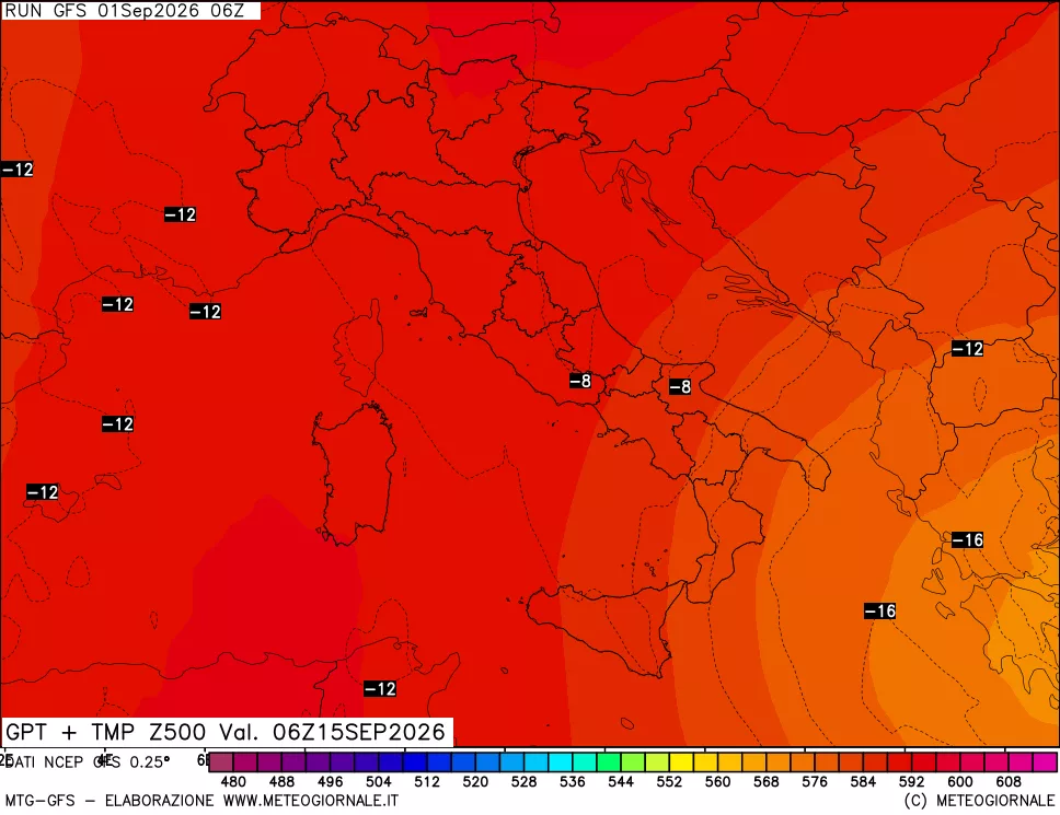 mappa 500 hPa GPT + Temp