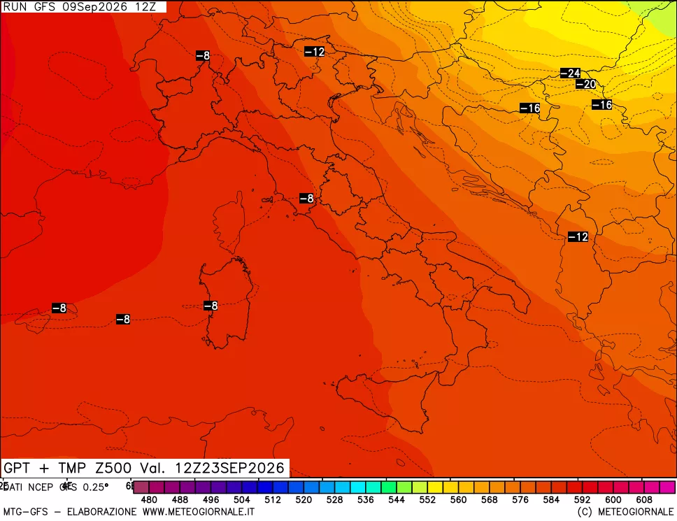 mappa 500 hPa GPT + Temp