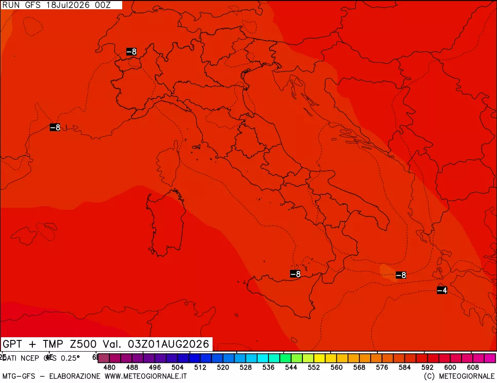 mappa 500 hPa GPT + Temp