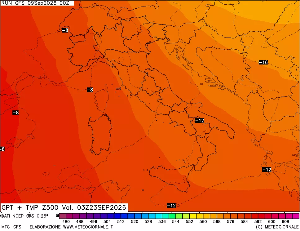 mappa 500 hPa GPT + Temp