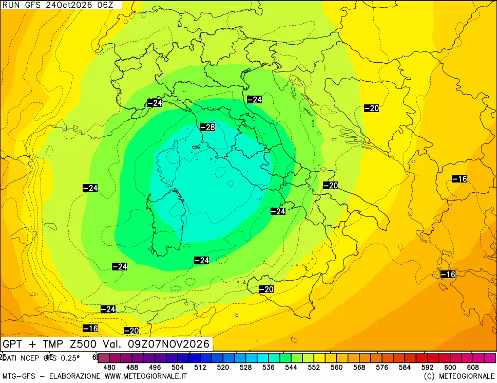 mappa 500 hPa GPT + Temp