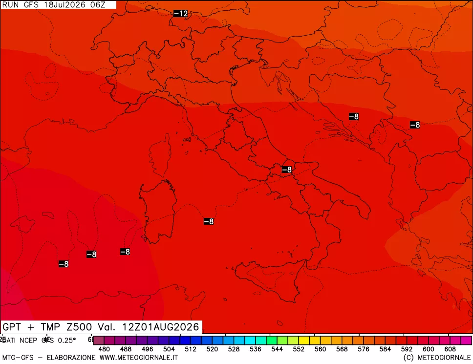 mappa 500 hPa GPT + Temp