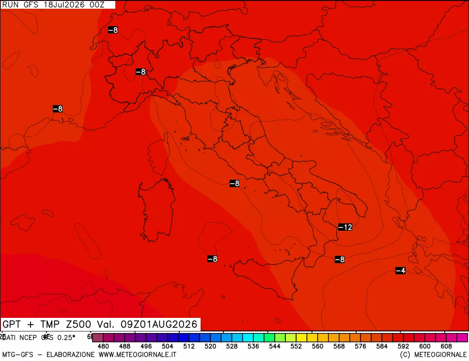 mappa 500 hPa GPT + Temp
