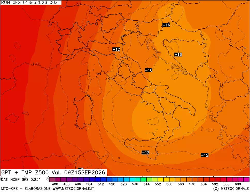 mappa 500 hPa GPT + Temp