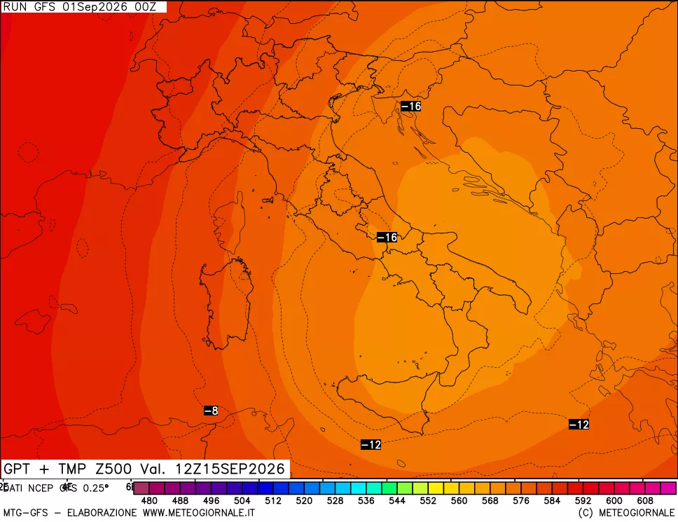 mappa 500 hPa GPT + Temp