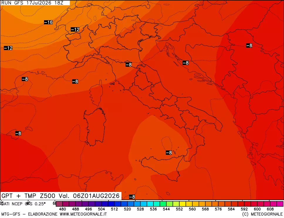 mappa 500 hPa GPT + Temp